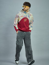 Maroon Tie Dye Cut & Sew Baggy Hoodie Sweatshirts Fugazee 