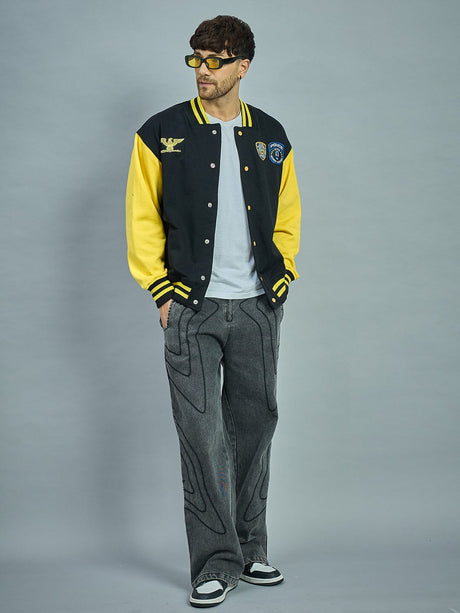 Retro Black and Yellow Varsity Bomber Jacket Jackets Fugazee 