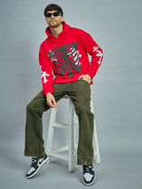 Red Fleece Rib Cage Graphic Oversized Hoodie Sweatshirts Fugazee 