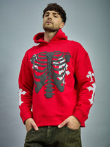 Red Fleece Rib Cage Graphic Oversized Hoodie Sweatshirts Fugazee 