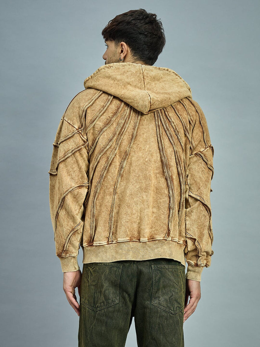 Clay Dyed Pleated Raw Edge Oversized Hoodie Sweatshirts Fugazee 