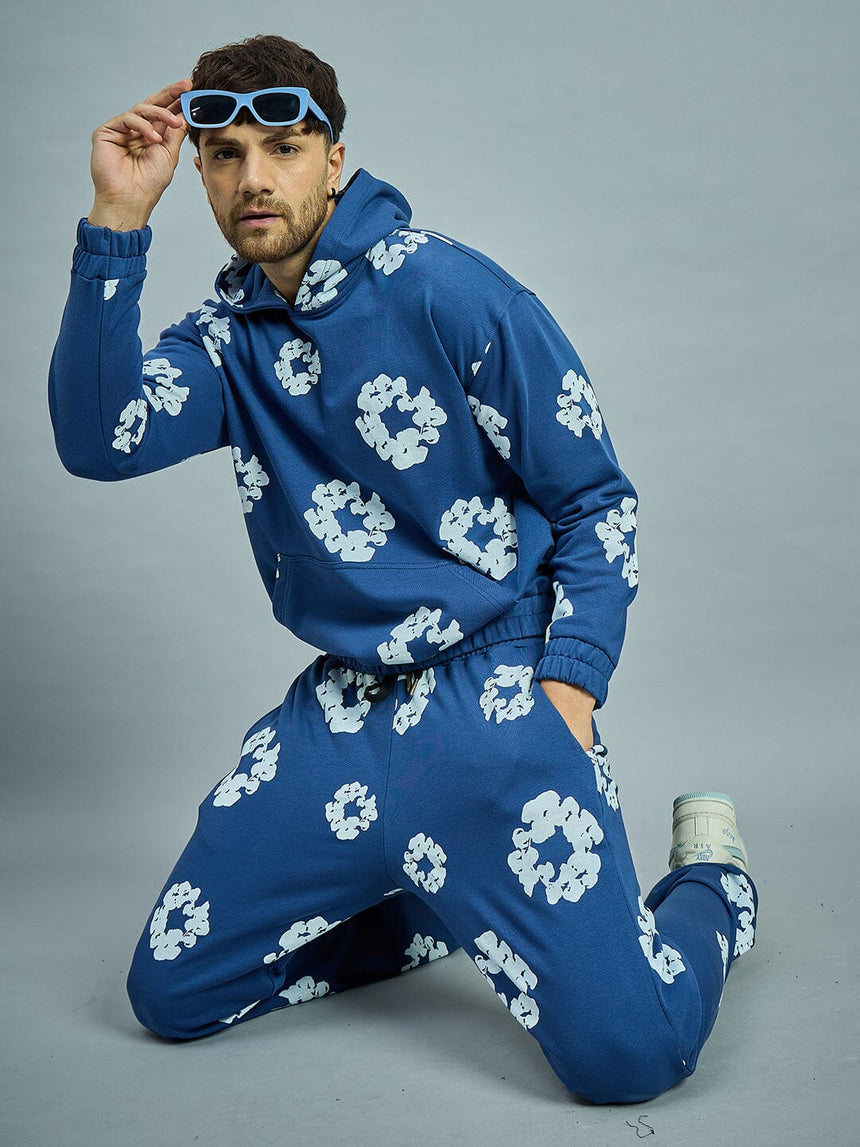 Navy Floral Oversized Hoodie Sweatshirts Fugazee 