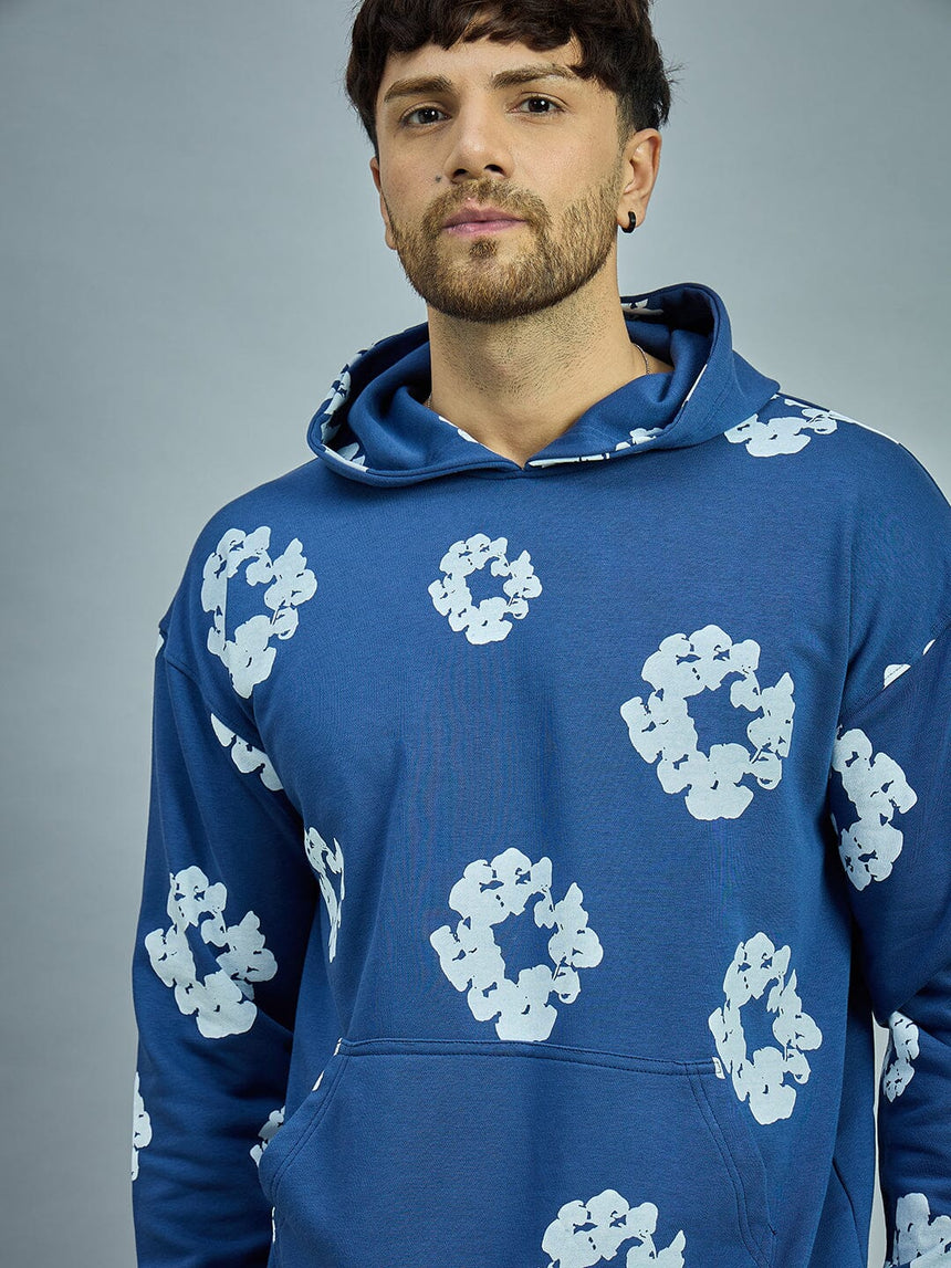 Navy Floral Oversized Hoodie Sweatshirts Fugazee 