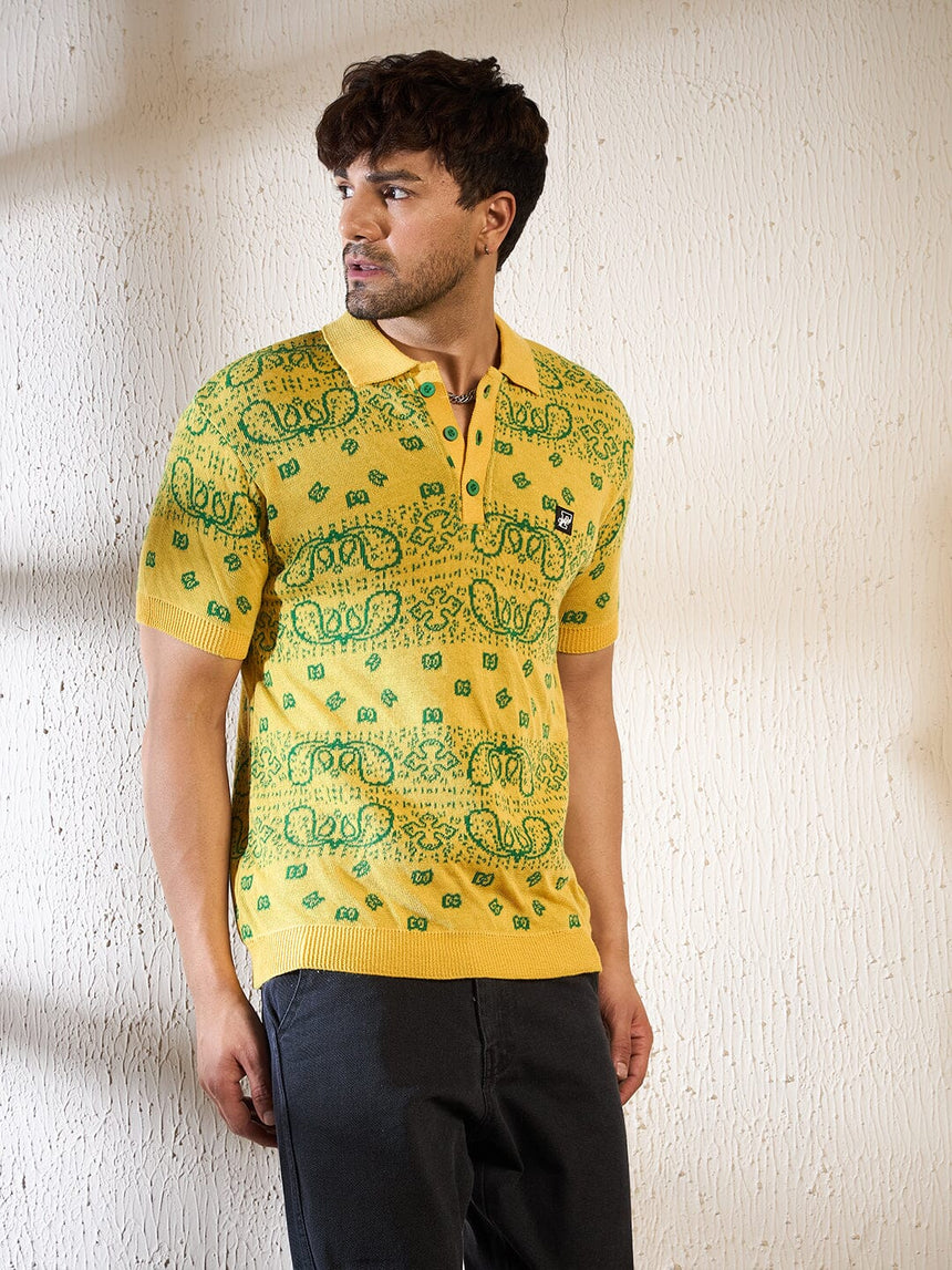 Lemon Paisley Knitted Polo Tshirt T-shirts Fugazee 