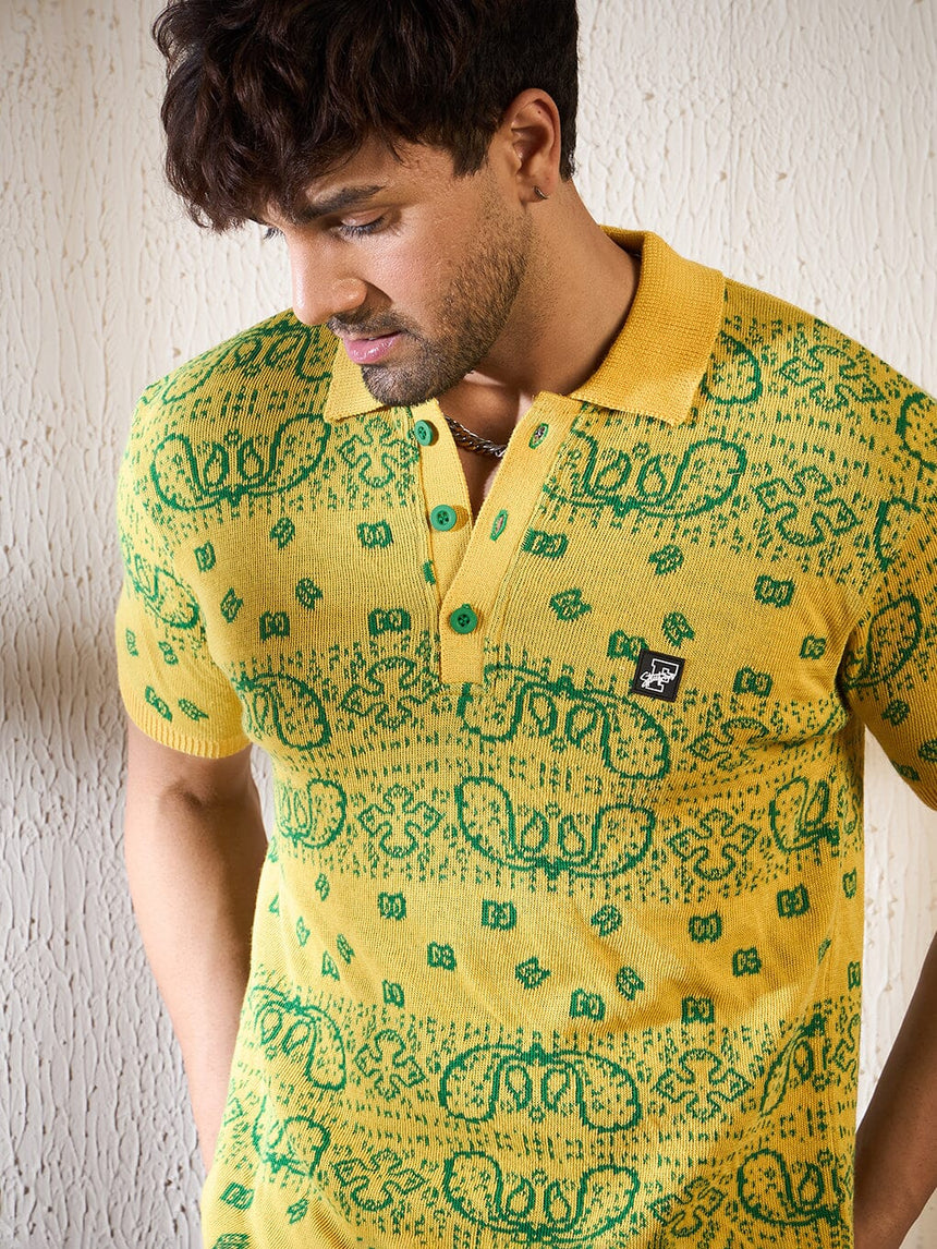 Lemon Paisley Knitted Polo Tshirt T-shirts Fugazee 