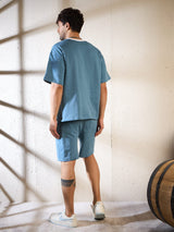 Blue Cozy Embroidered Oversized Tshirt & Shorts Clothing set Clothing Set Fugazee 