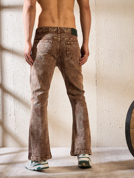 Cinnamon Grunge Wash Cut & Sew Flared Denim Jeans Fugazee 