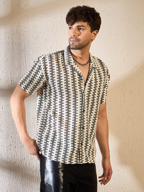 Black Vertical Striped Lace Cuban Shirt Shirts Fugazee 