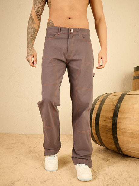 Grey Contrast Thread Snapbutton Trouser Trousers Fugazee 