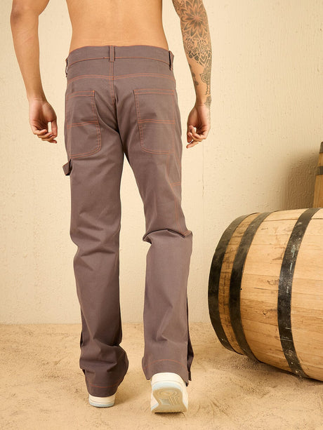 Grey Contrast Thread Snapbutton Trouser Trousers Fugazee 