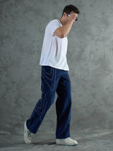 Navy Wavy Embroiedery Baggy Corduroy Trousers Trousers Fugazee 