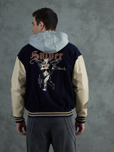 Navy Cupid Sniper Hooded Varsity Jacket Jackets Fugazee 