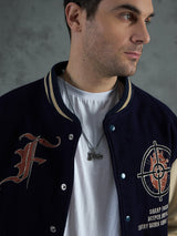 Navy Cupid Sniper Hooded Varsity Jacket Jackets Fugazee 