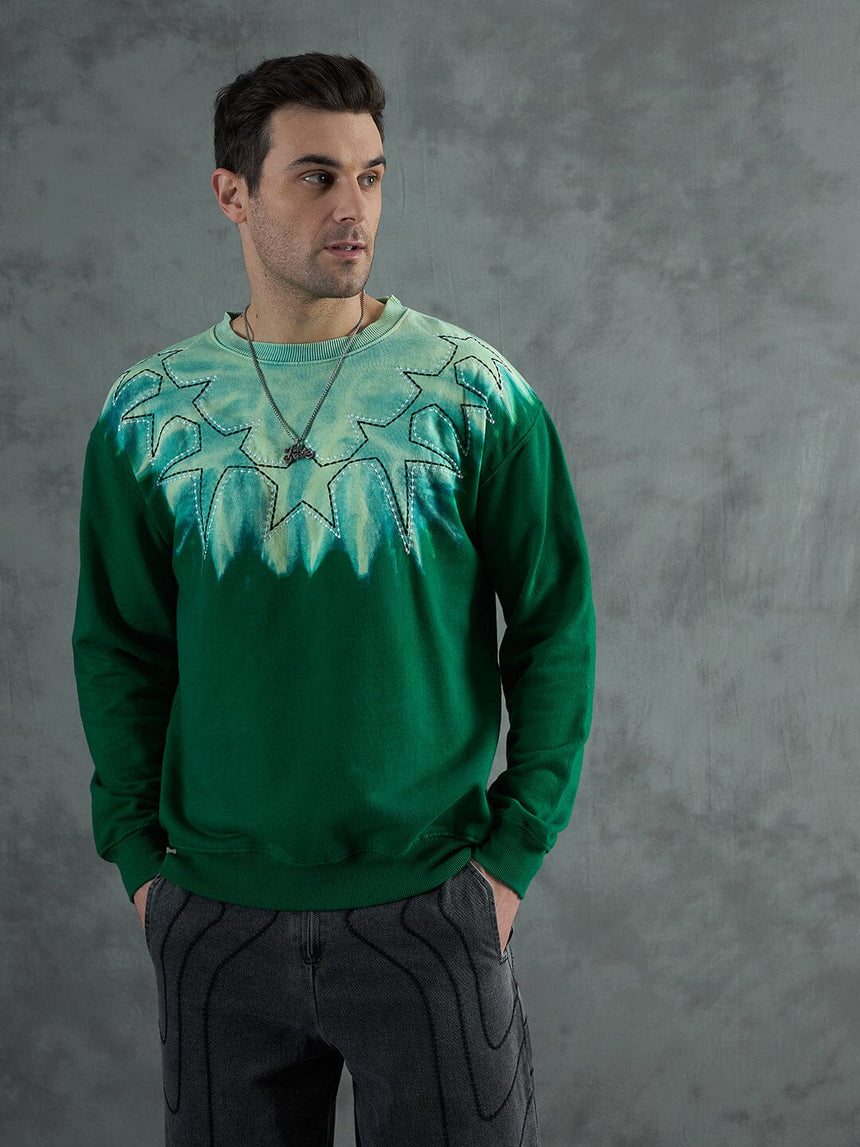 Green Star Embroidery Ombre Sweatshirt Sweatshirts Fugazee 