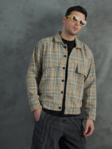 Biege Checkered Tweed Cropped Jacket Jackets Fugazee 