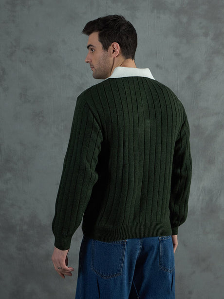 Green Cabel Knit Polo Sweater Sweaters Fugazee 