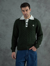 Green Cabel Knit Polo Sweater Sweaters Fugazee 