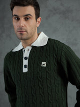 Green Cabel Knit Polo Sweater Sweaters Fugazee 