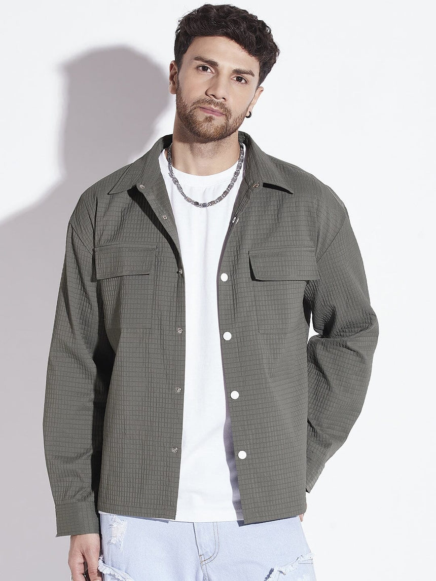 Olive Textured OverShirt Shirts Fugazee 