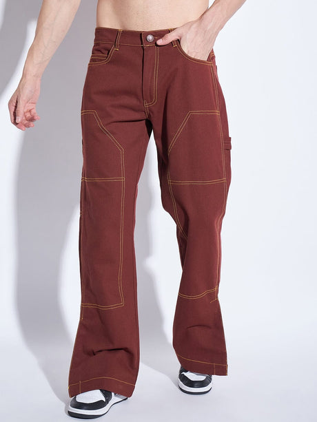 Chocolate Contrast Stich Carpenter Pants Trousers Fugazee 