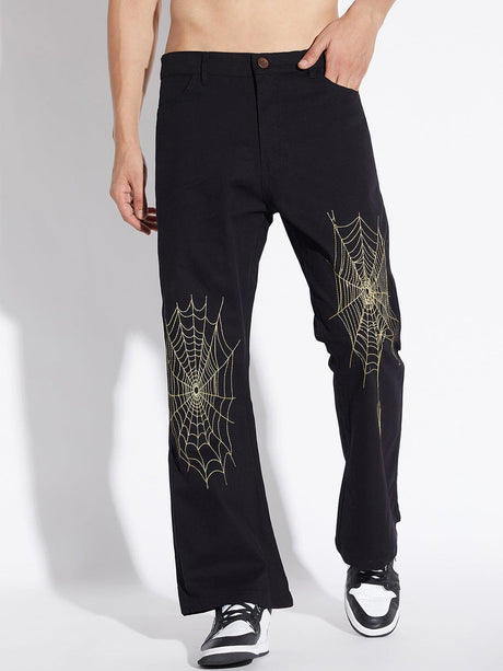 Black Spider Web Flared Pants Trousers Fugazee 