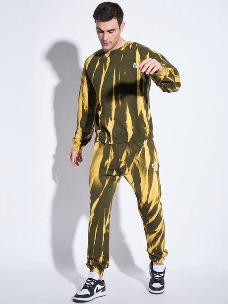 Olive & Yellow Tie Dye Matchiing Tracksuit Tracksuits Fugazee 