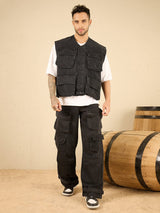 Black Washed Denim Jacket and Pants Clothing Set Clothing Set Fugazee 