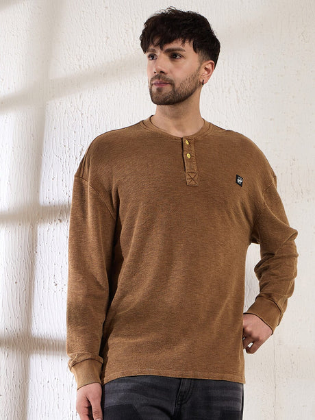 Tan Slubbed Heavy Jersey Henley T-shirts Fugazee 