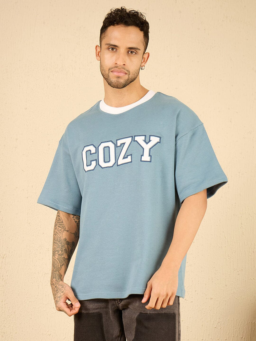 Blue Cozy Embroidered Oversized Tshirt T-shirts Fugazee 