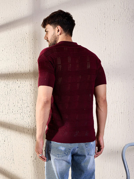 Wine Textured Knitted Polo Tee T-shirts Fugazee 