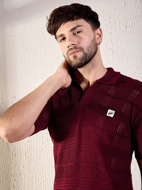 Wine Textured Knitted Polo Tee T-shirts Fugazee 