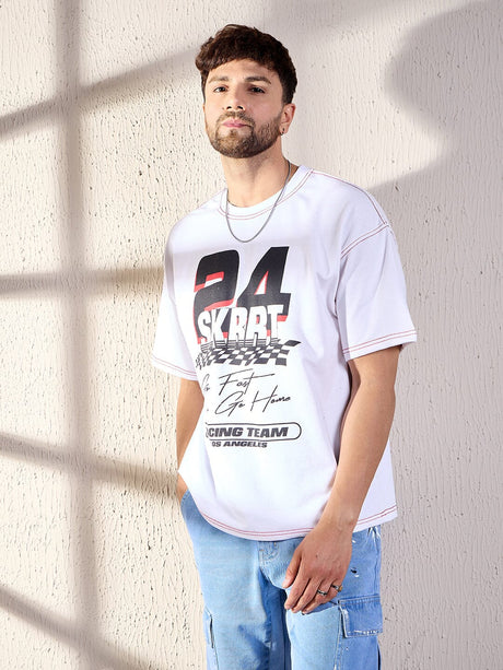 White Racing Graphic Oversized Tshirt T-shirts Fugazee 