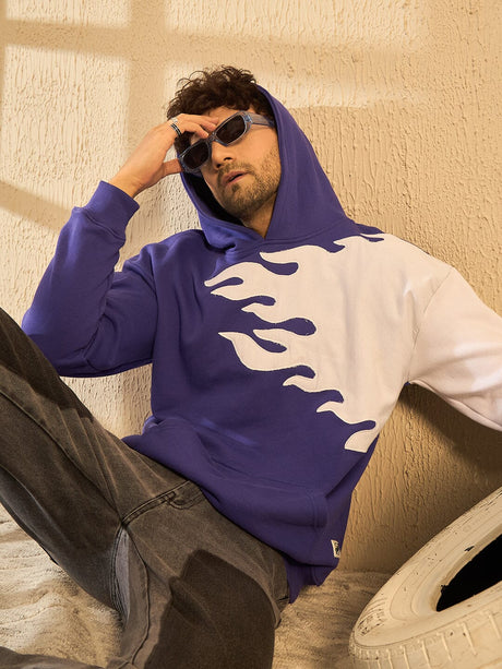 Purple Flames Patched Oversized Hoodie Sweatshirts Fugazee 