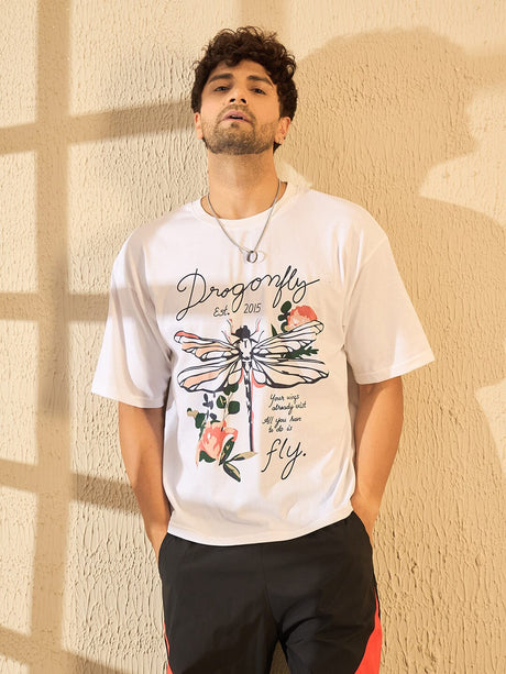 White Drangon Fly Oversized Graphic Tshirt T-shirts Fugazee 