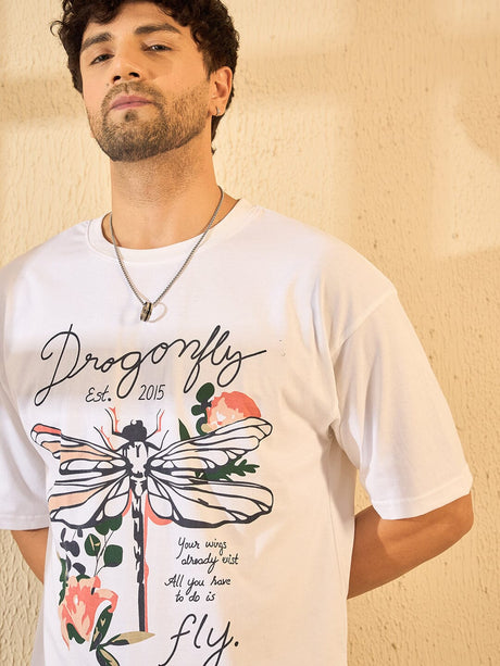 White Drangon Fly Oversized Graphic Tshirt T-shirts Fugazee 