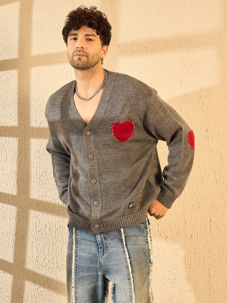 Charcoal Heart Knitted Cardigan Sweaters Fugazee 