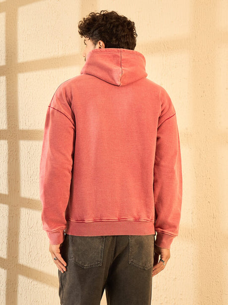 Peach Mineral Wash Embroidered Oversized Hoodie Sweatshirts Fugazee 