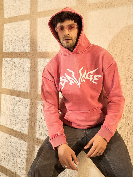 Peach Mineral Wash Embroidered Oversized Hoodie Sweatshirts Fugazee 