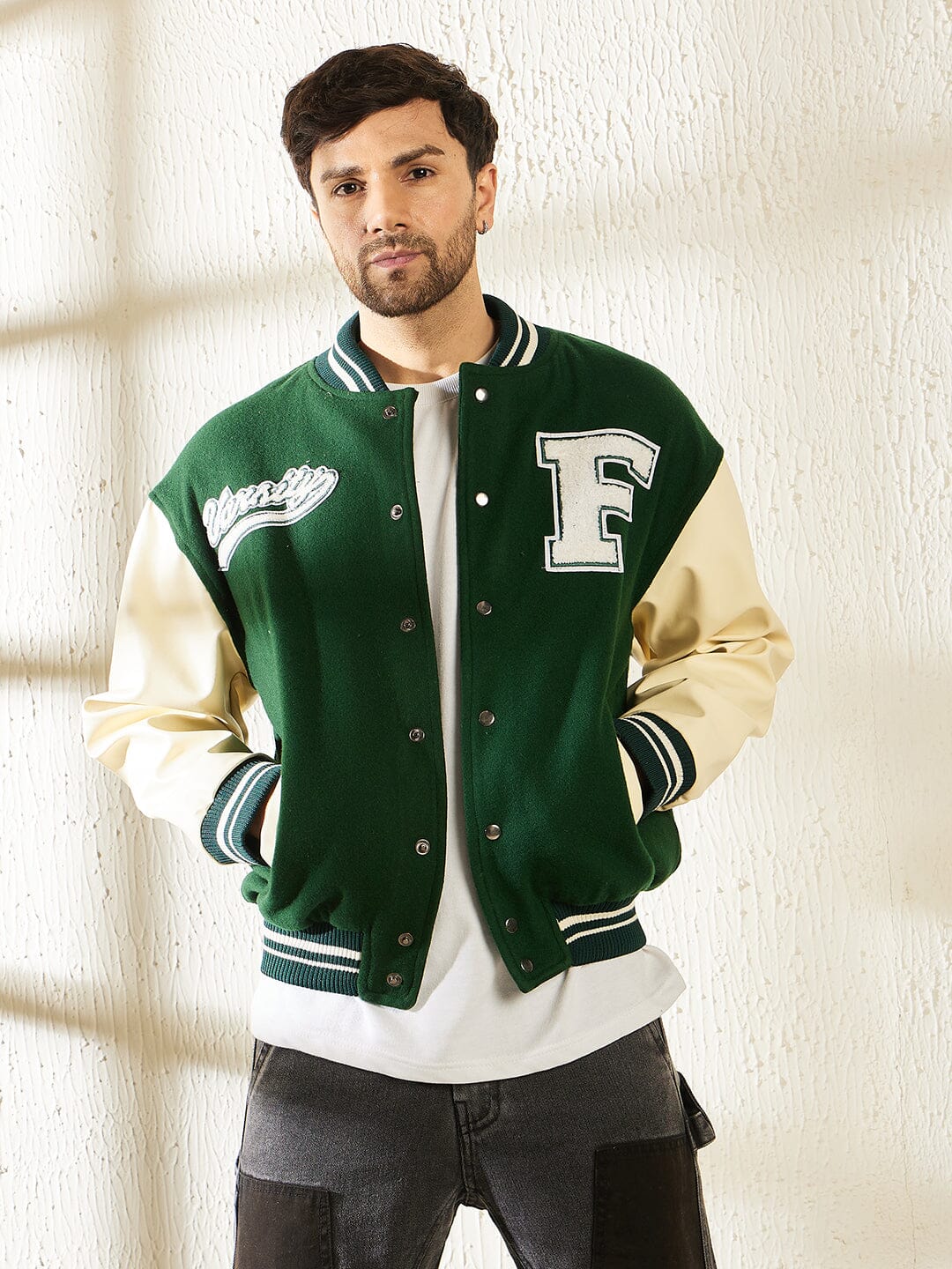Dark Green Varsity Jacket with High Top Sneakers Outfits For Men (6 ideas &  outfits) | Lookastic