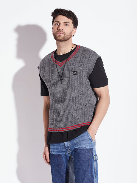 Charcoal Knitted Sleeveless Sweater Sweaters Fugazee 