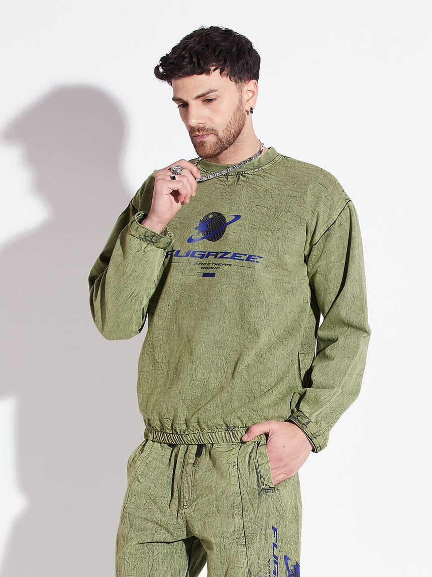 Green Acid Washed Sweatshirt Sweatshirts Fugazee 