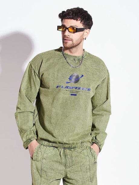 Green Acid Washed Sweatshirt Sweatshirts Fugazee 