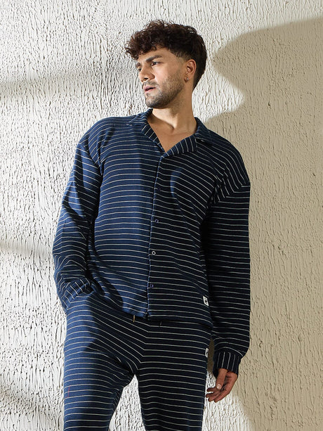 Navy Pinstriped Cuban Shirt Shirts Fugazee 