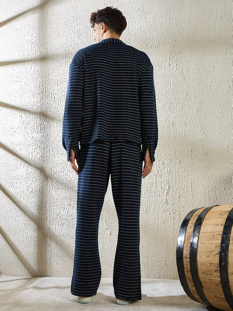 Navy Pinstriped Cuban Shirt and Boot Cut Trackpants Clothing Set Clothing set Fugazee 