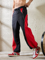 Black and Red Crinkle Cut and Sew Trackpants Trackpants Fugazee 