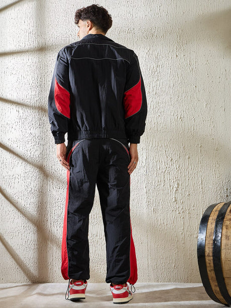 Black and Red Crinkle Cut and Sew Tracksuit Tracksuits Fugazee 