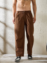 Brown Textured Velvet Pleated Trousers Trousers Fugazee 