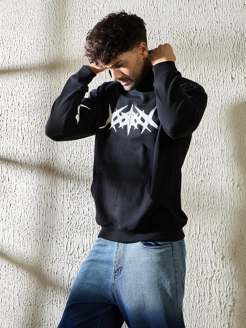 Black Y2K Appliqué Hooded Sweatshirt Sweatshirts Fugazee 