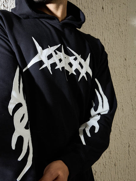 Black Y2K Appliqué Hooded Sweatshirt Sweatshirts Fugazee 