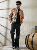 Orange Floral Print Zipped Jacket Jackets Fugazee 